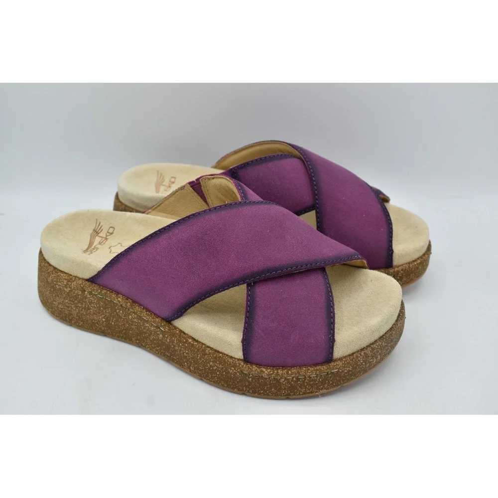 Dansko Bridget Platform Slide Sandals Womens EU 41 Plum Suede New BOHO Beachy